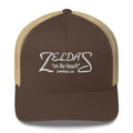 Brown/Khaki → Zelda's on the Beach brown and khaki trucker cap — front view