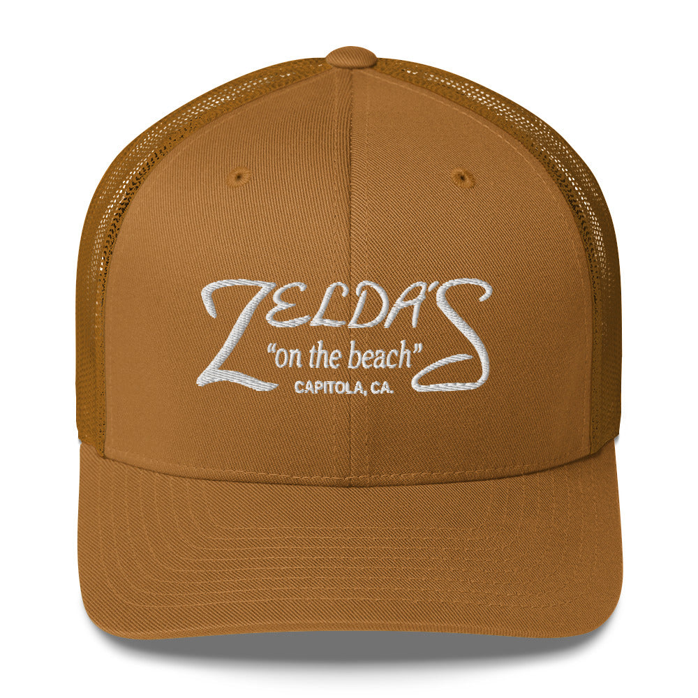Caramel → Zelda's on the Beach caramel trucker cap — front view