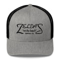 Zelda's on the Beach heather and black trucker cap — front view