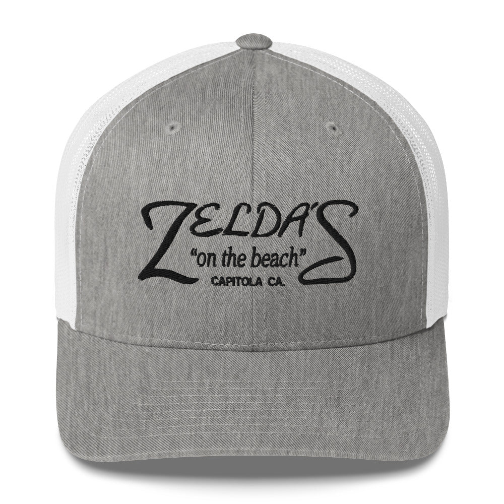 Zelda's on the Beach heather grey and white trucker cap — front view