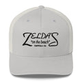 Zelda's on the Beach silver trucker cap — front view